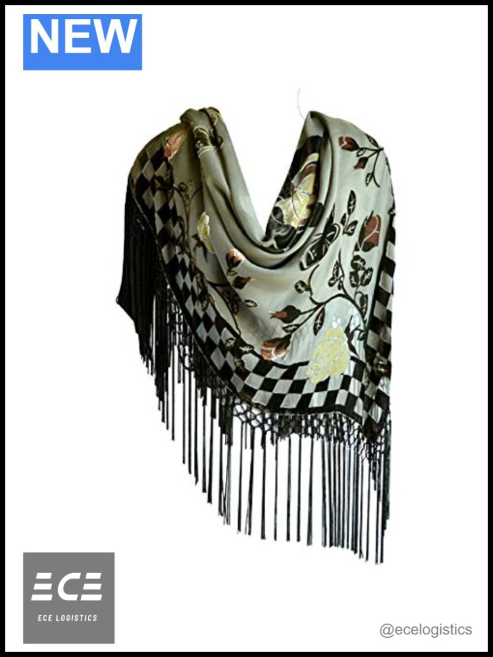 Silk Base Burn-out Velvet Square Shawl 42x42 Net Tassel